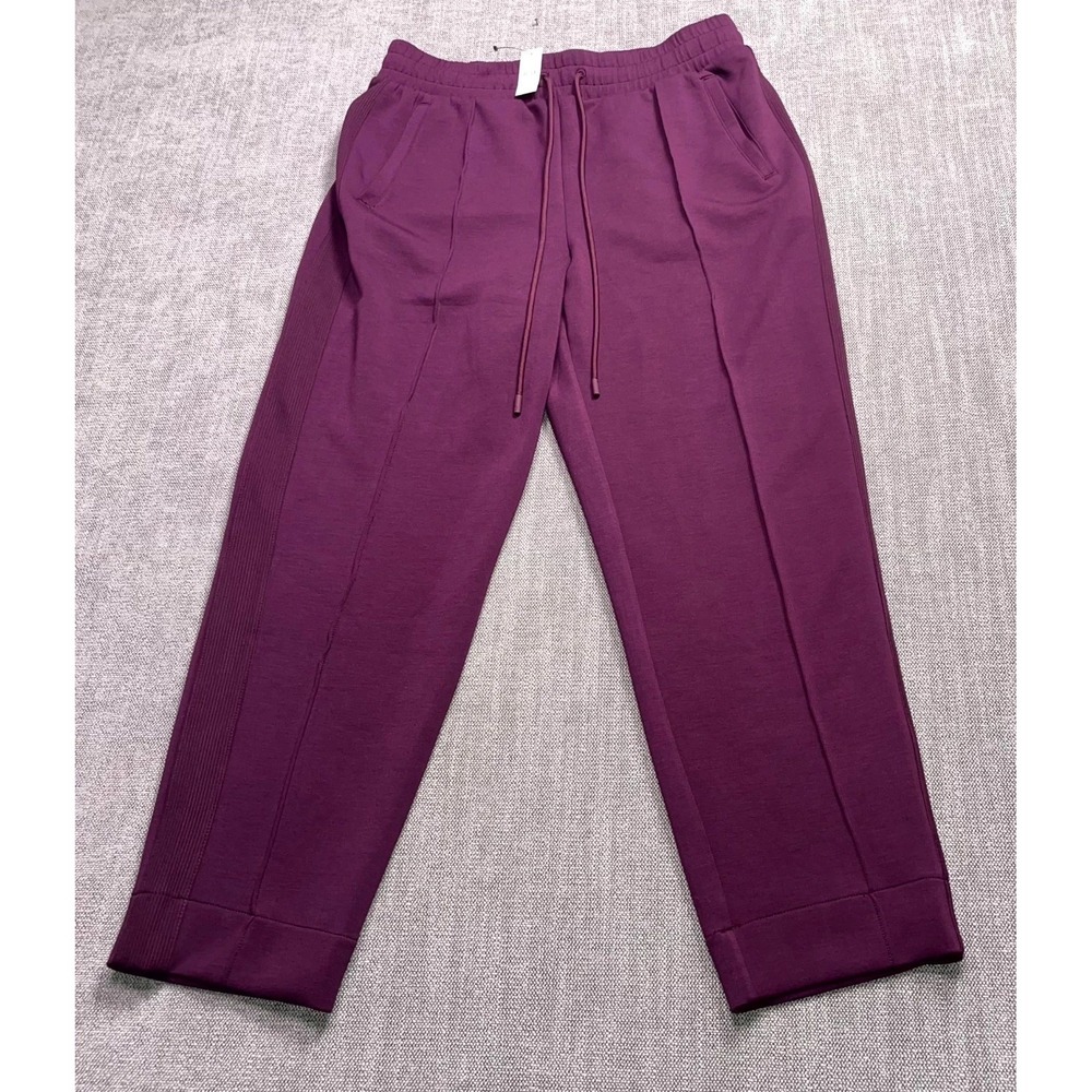 T by Talbots Joggers Pants Womens Medium Burgundy Stretch Pintuck Tapered Leg